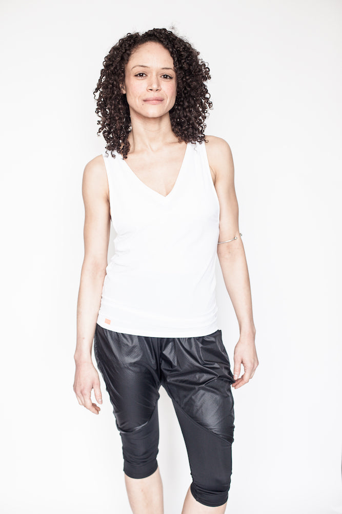 Kor Women's Deep V Racerback White Tank tops kor-nyc